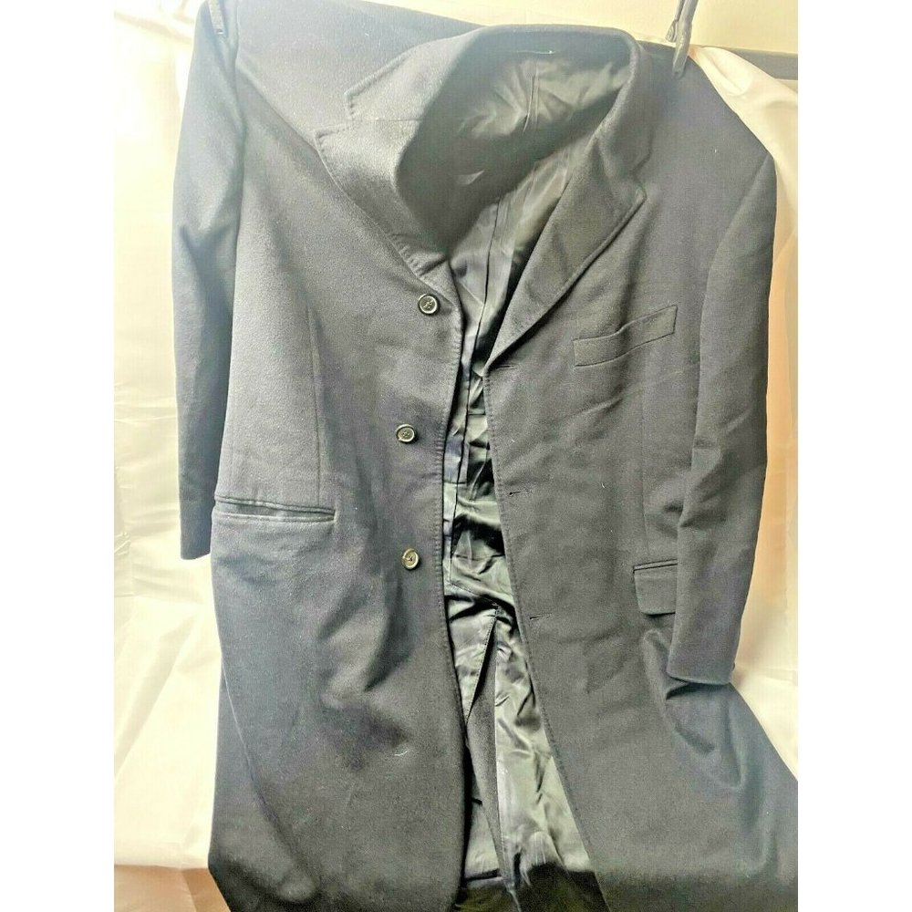 46R Hans Allde - Corneliani Navy Cashmere Lining Overcoat Trench Coat -